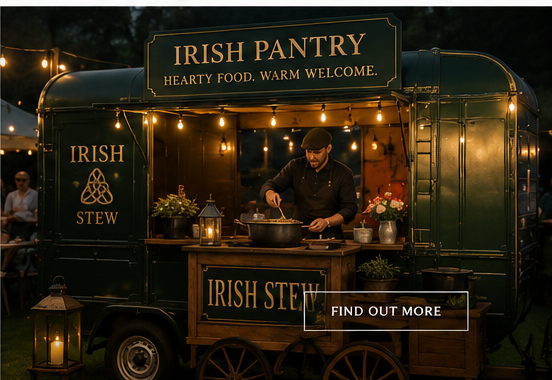 The Irish Pantry horsebox with warm lights and food service