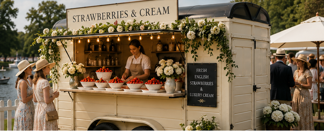 Strawberries and Cream Horsebox serving guests at an outdoor event